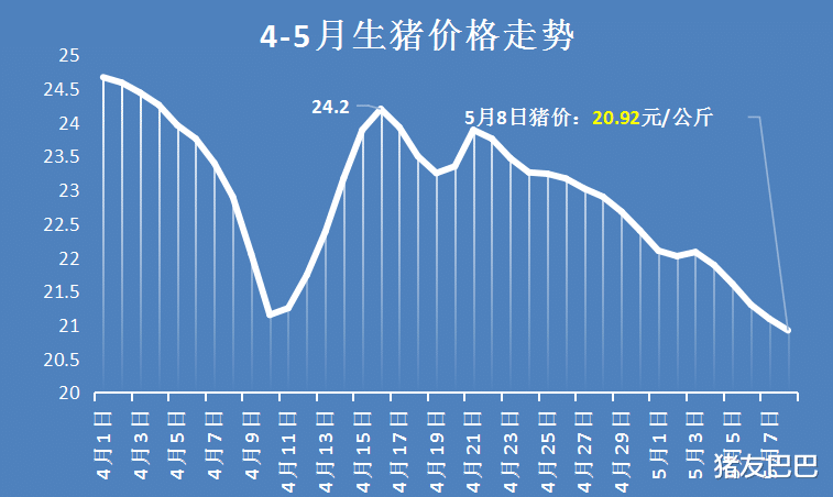 生猪价格 5月8日猪价：1涨23跌！猪价滑坡式下跌，5月猪价难了！