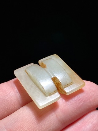 和田玉籽料|汉 熟坑 和田玉籽料 白玉 工字珮 挂件