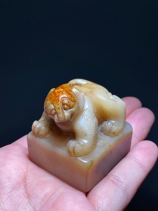 和田玉籽料|汉 和田玉籽料 白玉 熊钮 玉熊 玉印 玉印胚