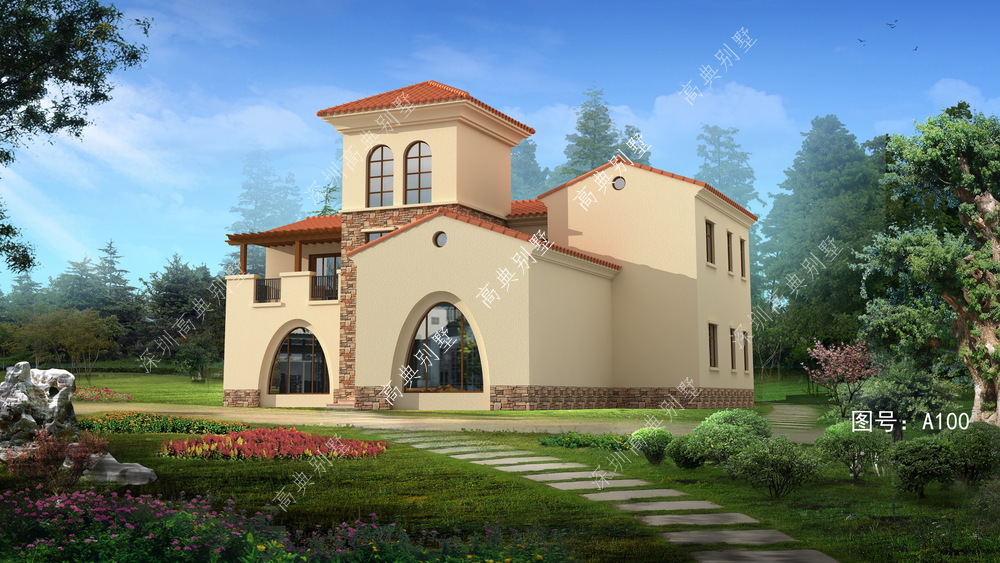 这款欧式别墅，非常耐看，多窗设计，使室内采光通风效果贼好！