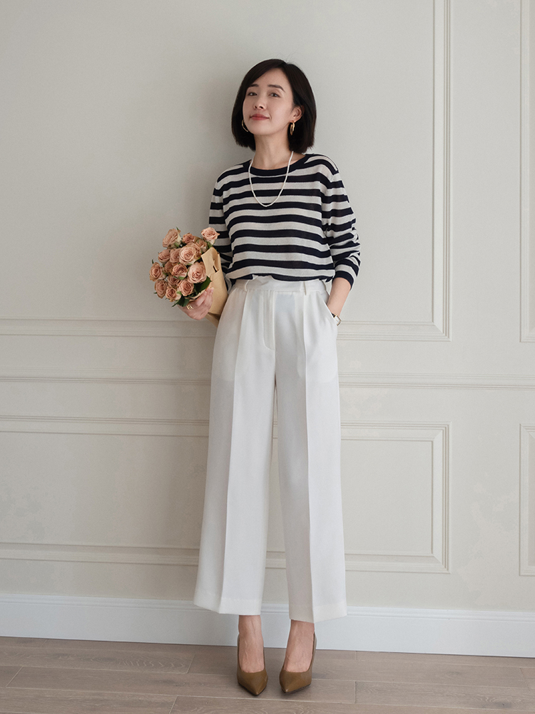 何有强|小个子女生入秋就这么穿,蓝色衬衫搭高腰裤又飒又美,显高又显瘦