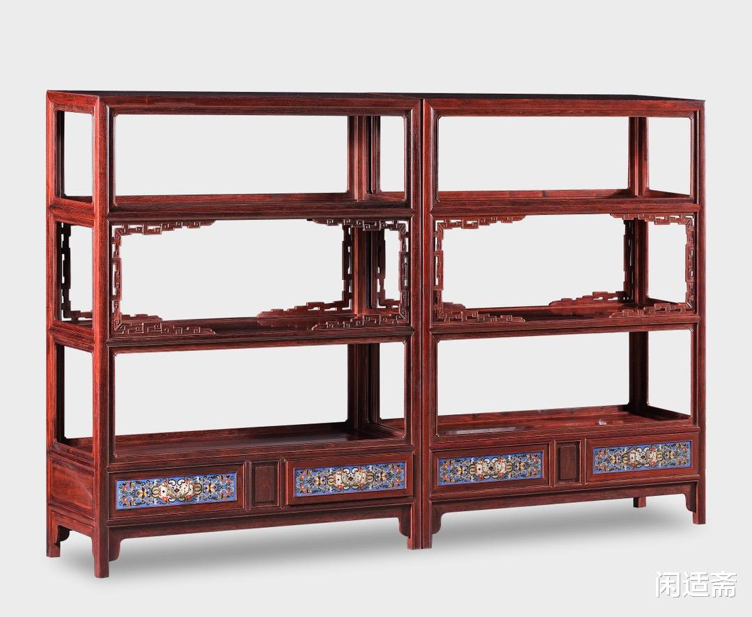 古钱币|隽永古雅，三层全敞带抽屉架格，小叶紫檀家具