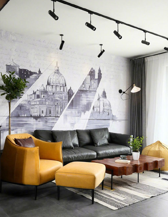 水泥色乳胶漆墙面,文化石背景墙,个性狂野的工业风装修设计