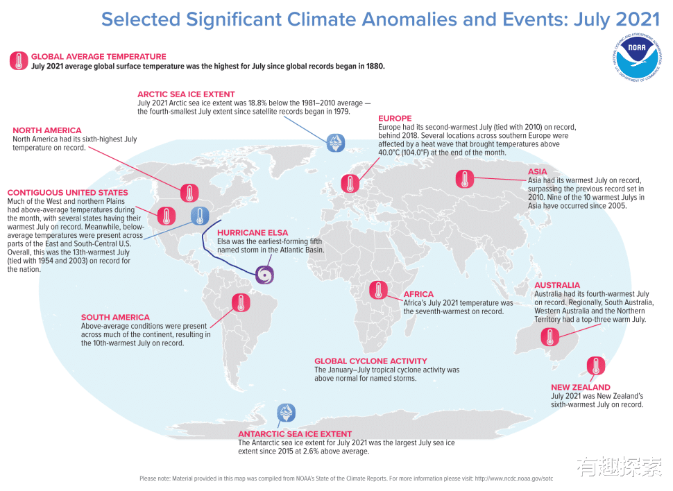 全球变暖 7月同时出现5个热穹，NOAA：2021年7月地球最热月，霍金预言准吗