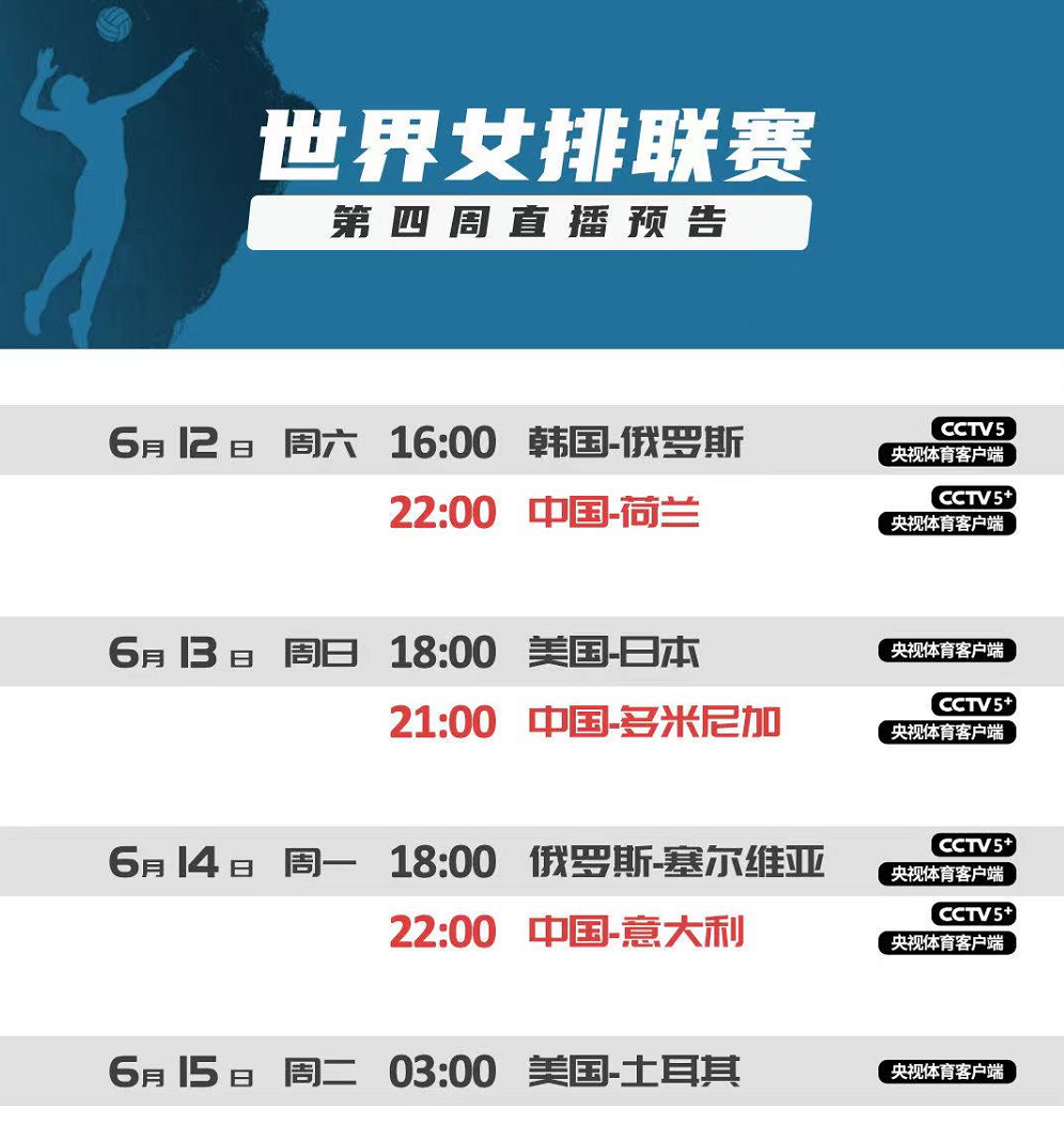央视|让路欧洲杯！中国女排今晚22: 00战荷兰，央视直播调整，朱婷首秀