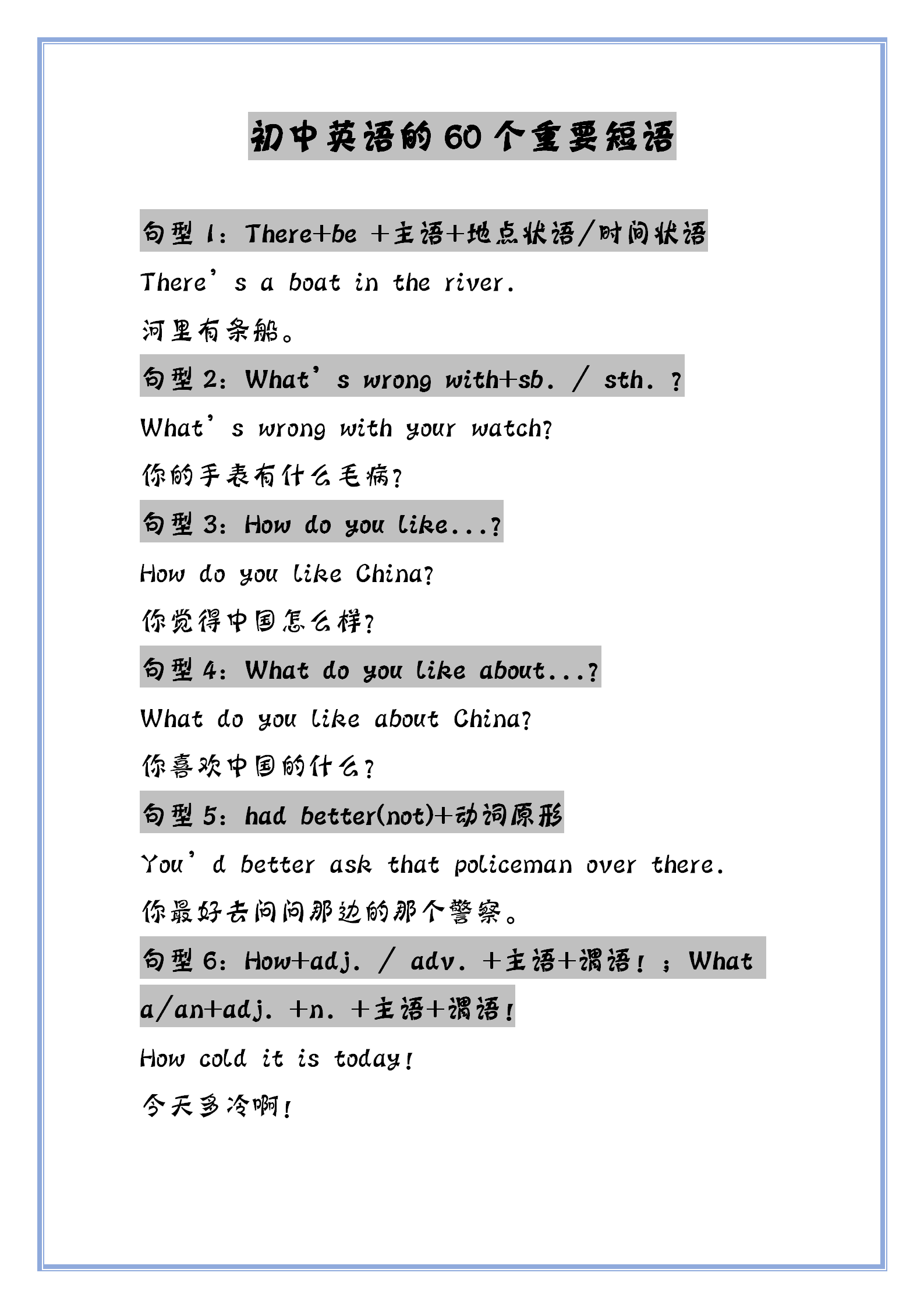 |英语老师直言:初中英语无非这60个句型,孩子吃透,3年不下120