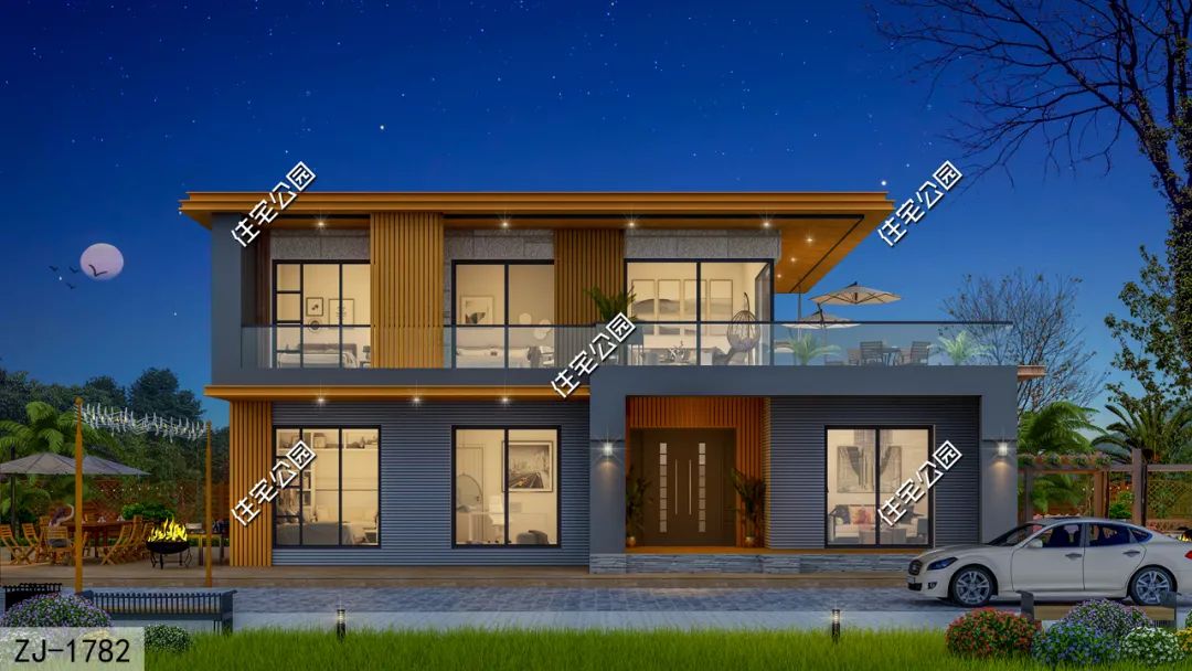 落地窗+大露台+多卧室，16×12米二层现代风别墅