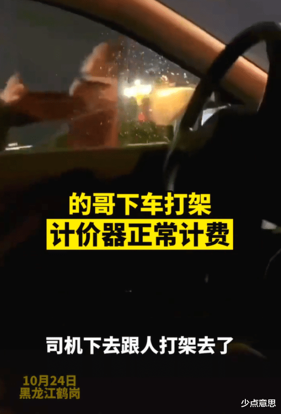 黑龙江:司机半道下车打架,乘客坐车内看热闹:“还给我打着表呢”