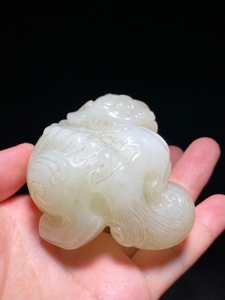 |清 和田籽玉 脂白玉 独角兽