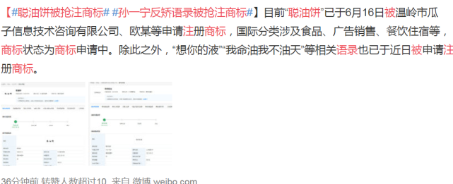孙一宁|和王思聪互撕后孙一宁彻底出圈，“聪油饼”等语录被抢注商标