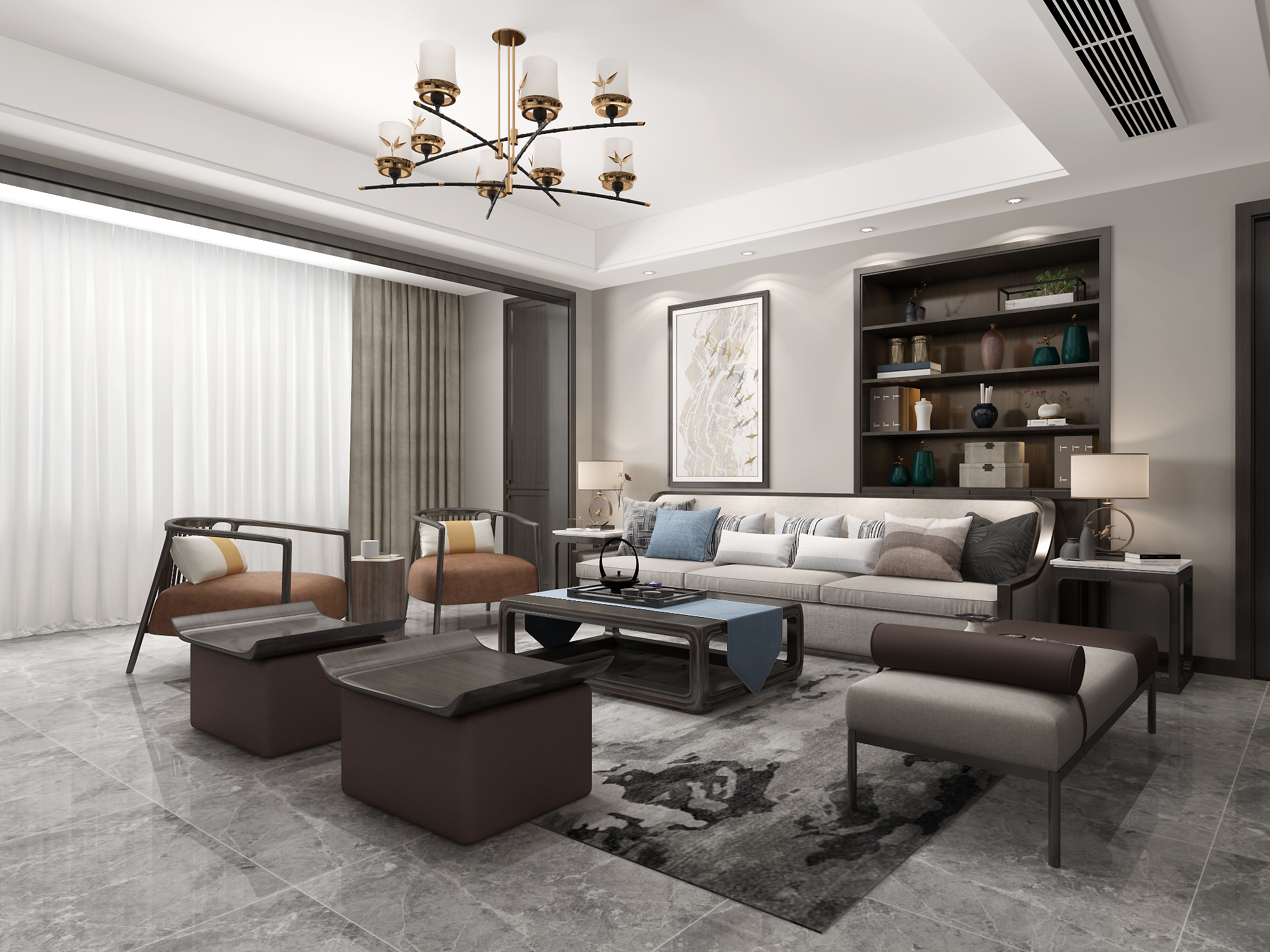 伴山伴岛138㎡现代中式风格·威海装修