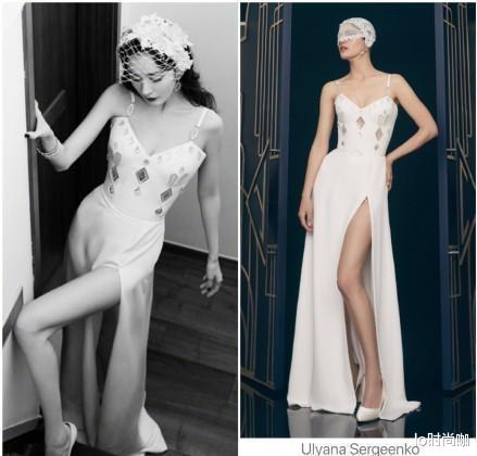 lo时尚咖 杨幂走“御姐风”路线看着好辣,白色吊带裙配网纱面料,复古摩登