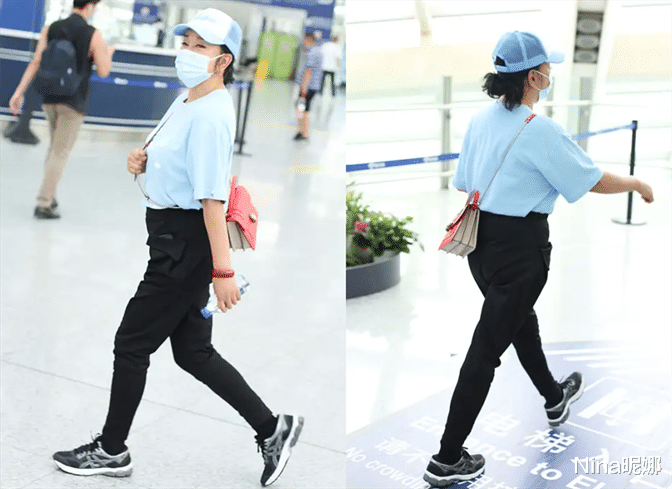 Nina昵娜|刘晓庆久违走机场,穿T恤束脚裤打扮时髦,眼角下垂暴露69岁年龄