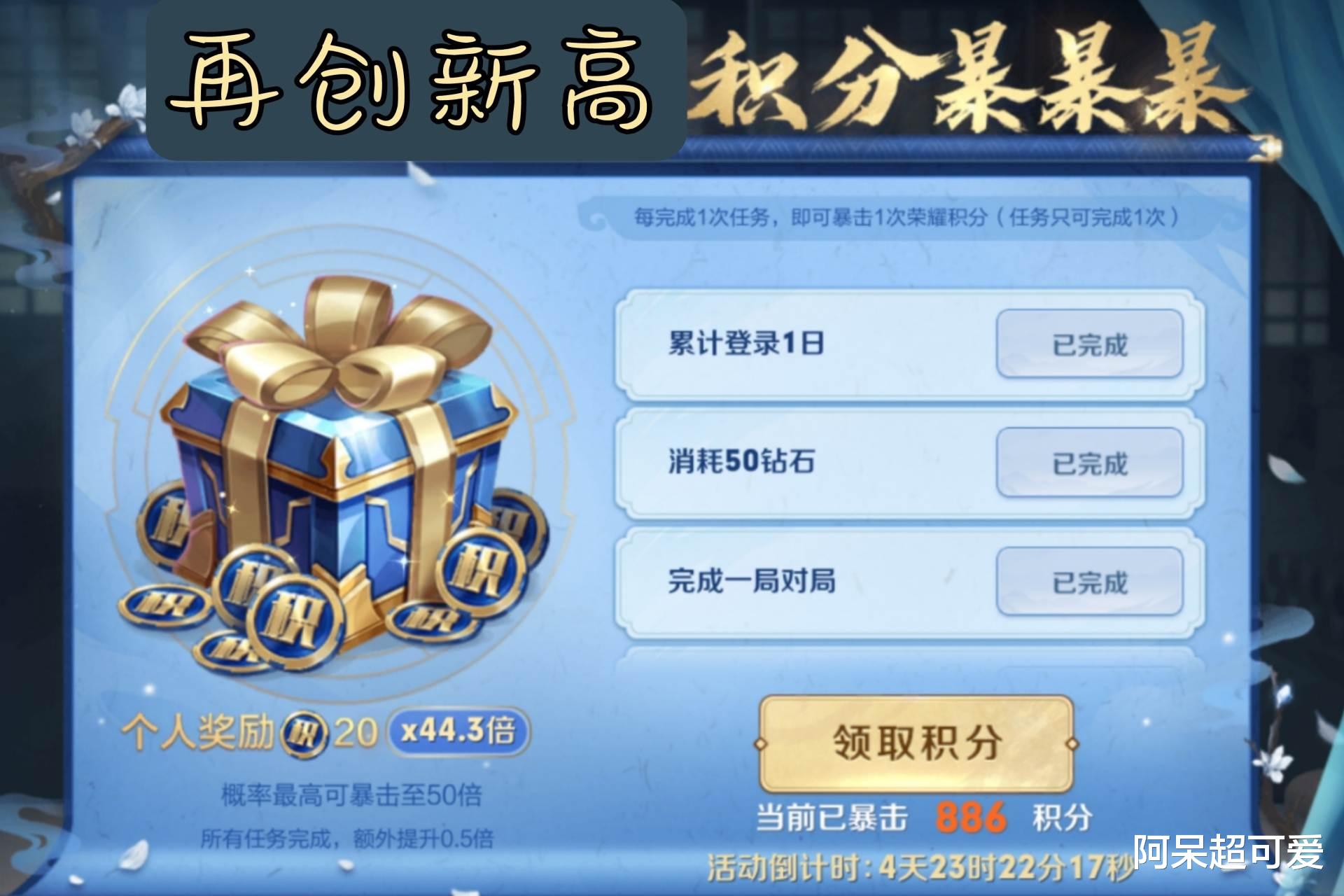 |积分活动再创新高，44倍奖励超值，玩家白得800积分