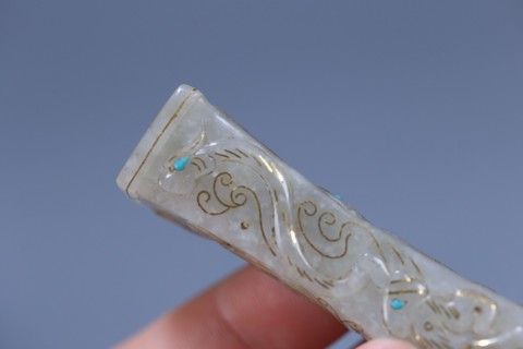 |汉代，和田玉错金银勒子