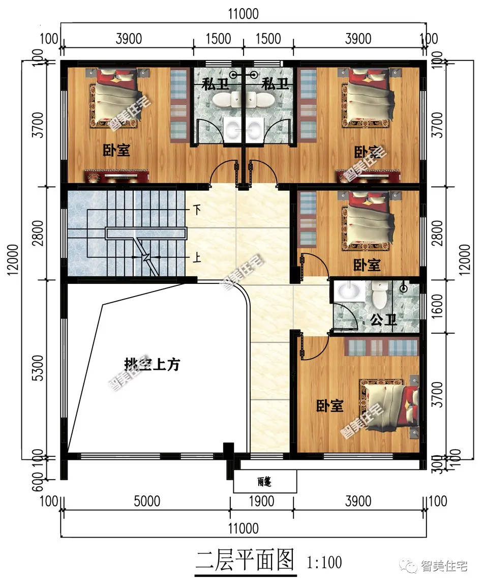 别墅|11×12米农村别墅，平顶造型，这栋房子看一眼就很想住进去