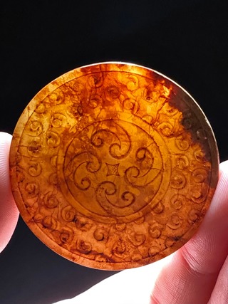 和田玉籽料|汉 和田玉籽料 勾连纹 谷纹 剑首 剑饰 把件