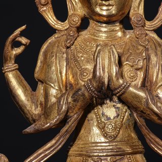 |清代铜鎏金四臂观音造像