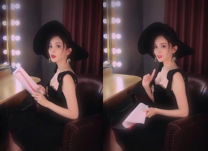 方脸妹说时尚|古力娜扎深夜看剧本真用心，穿背带裙戴礼帽耳环，打扮精致似名媛