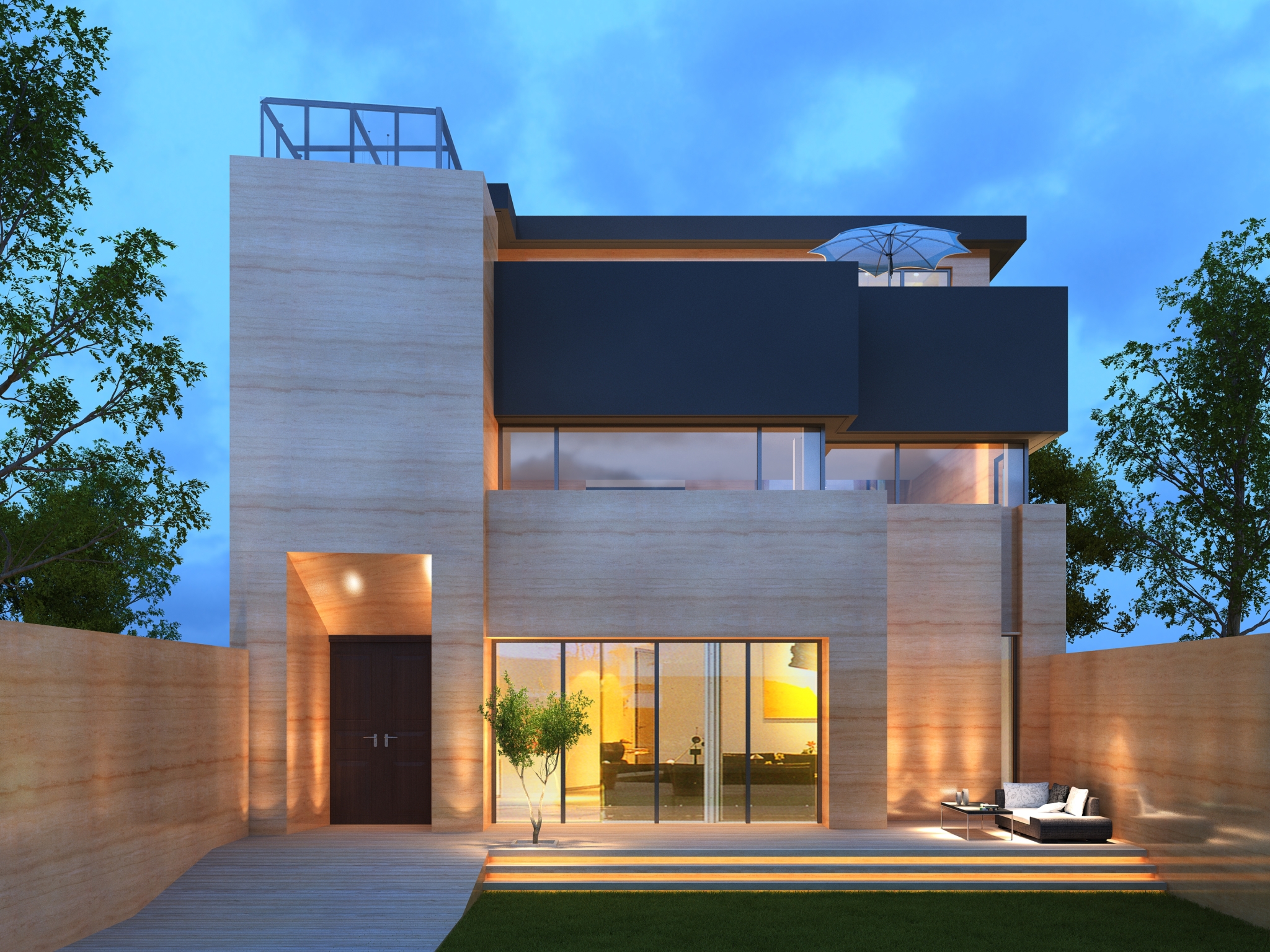 现代三层不规则户型，顶层露台+阳光房