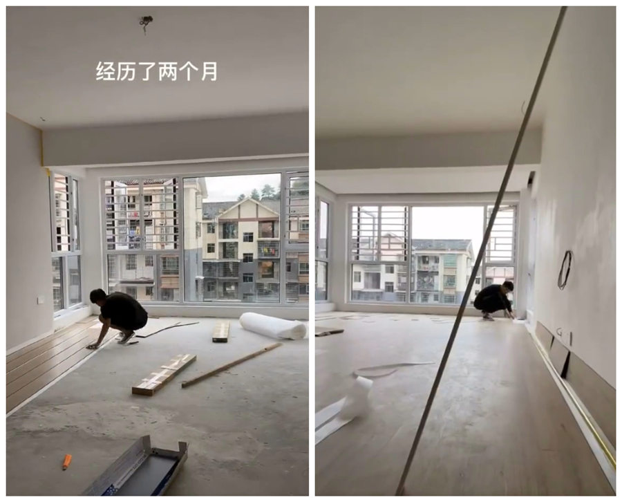 毛坯房|小伙72天改造毛坯房，刷腻子凿墙一人徒手完成，网友：佩服！