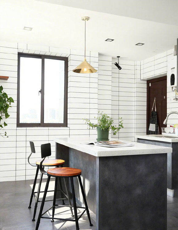 水泥色乳胶漆墙面,文化石背景墙,个性狂野的工业风装修设计