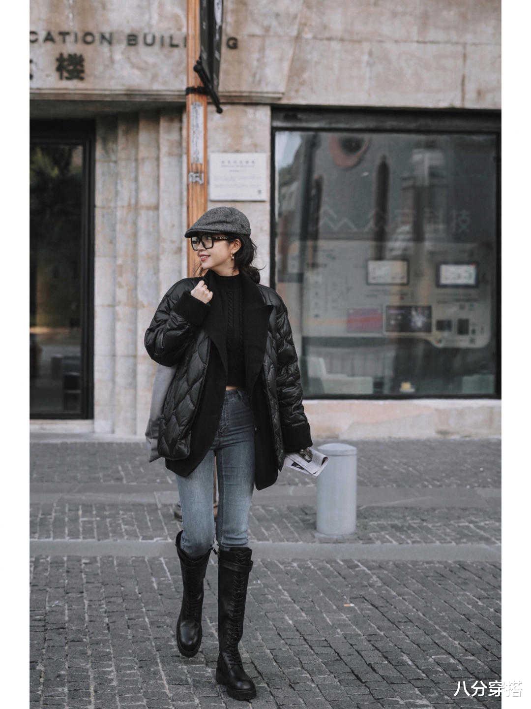 八分穿搭 别再选基础款羽绒服了！西装+羽绒服拼接设计才是真时髦，还暖和