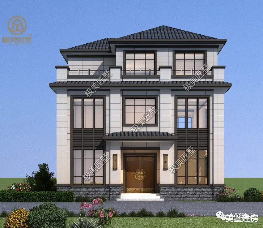 大气庄重的三层新中式别墅,带电梯间,符合新农村人生活要求