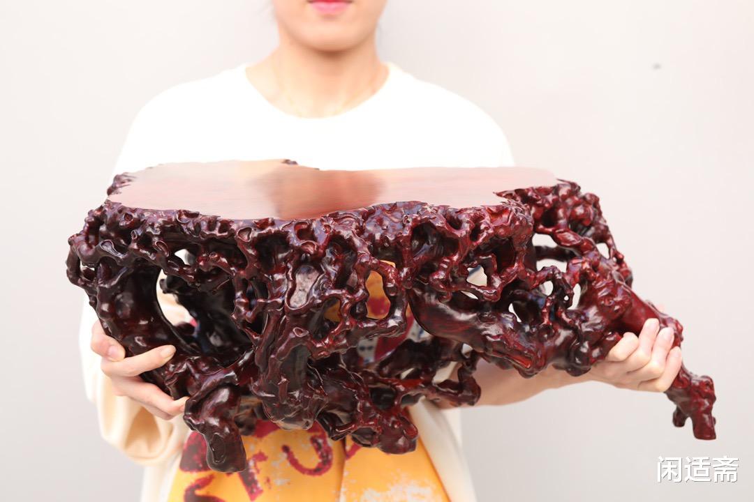 根雕|古雅空灵，小叶紫檀，超大根雕赏几，文人雅室清赏摆件