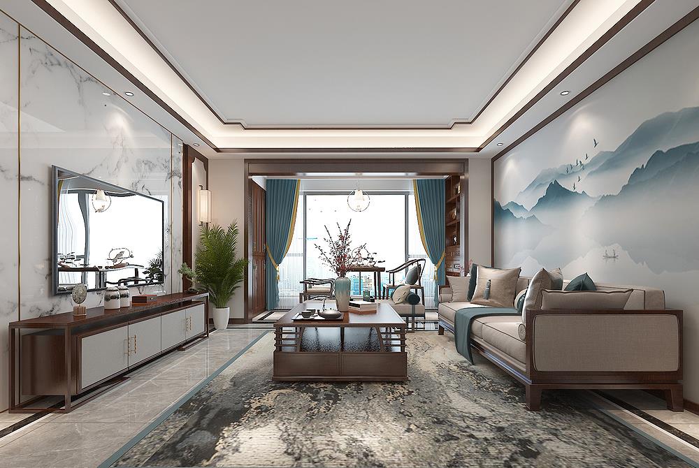 山水画|他家的中式风太好看了，入户玄关的圆形造型，很有中式意韵和品味