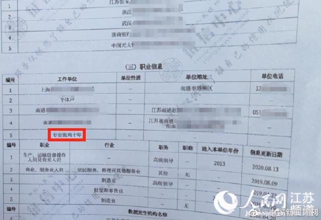 山东商报 江苏南通一市民个人征信上竟出现“专业做鸡十年”字样，涉事金融机构承认上传：已删除