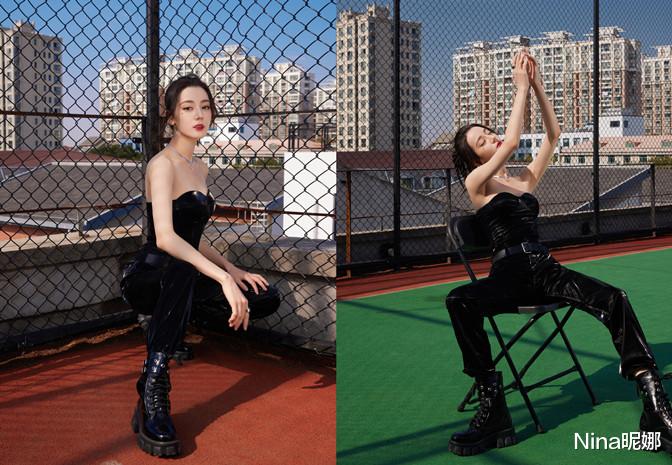 迪丽热巴|迪丽热巴造型大突破！穿皮衣持手枪如特工，选篮球场拍广告太聪明