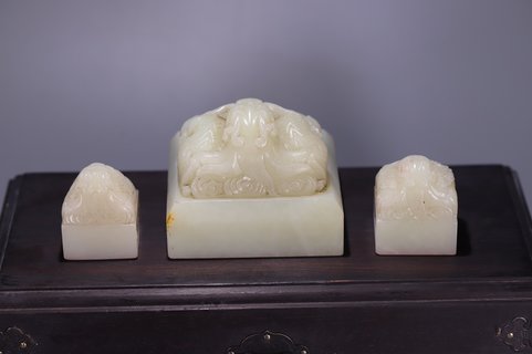 紫檀|和田玉印章一套、配紫檀木盒