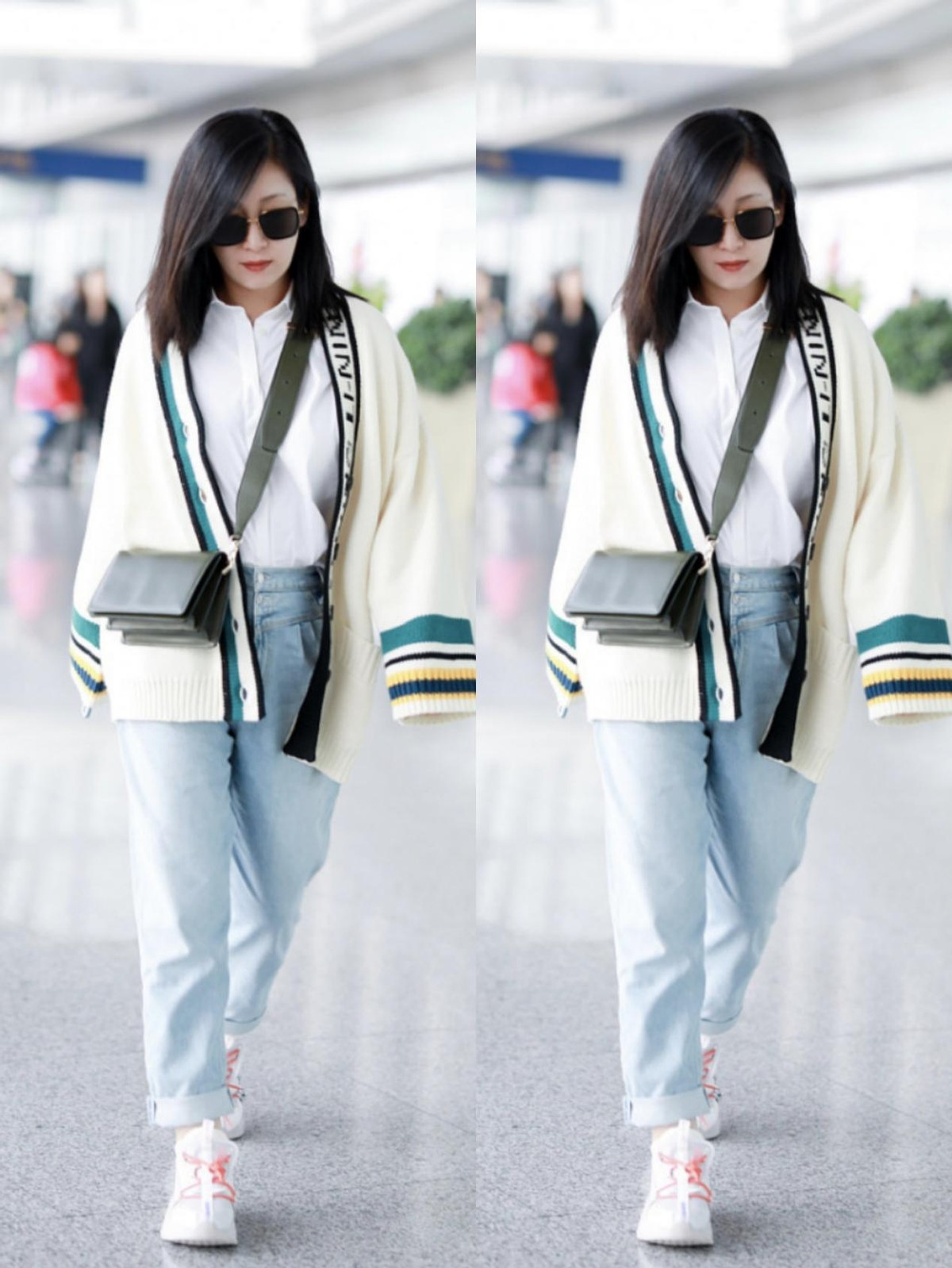 秦海璐|秦海璐私下里挺会穿的，针织衫配牛仔裤，看着很有学生感