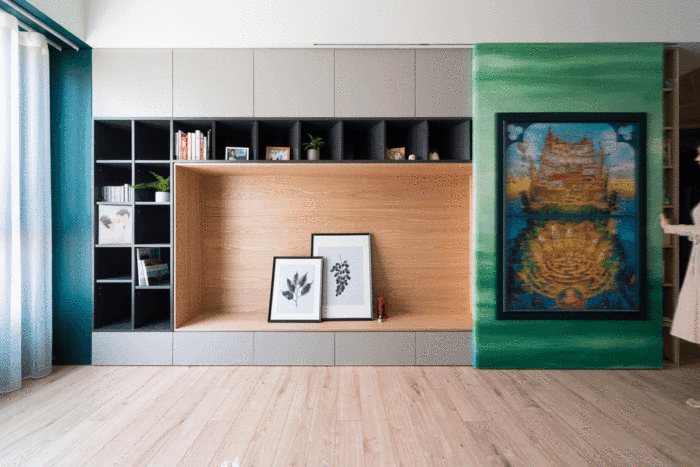 |70㎡三口之家，把“孔雀蓝”玩到了极致