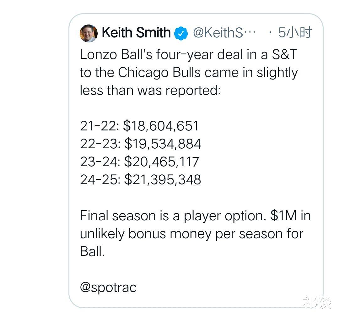 科学家 相差500万！鲍尔合同细节曝光，一人成公牛交易麻烦的导火索