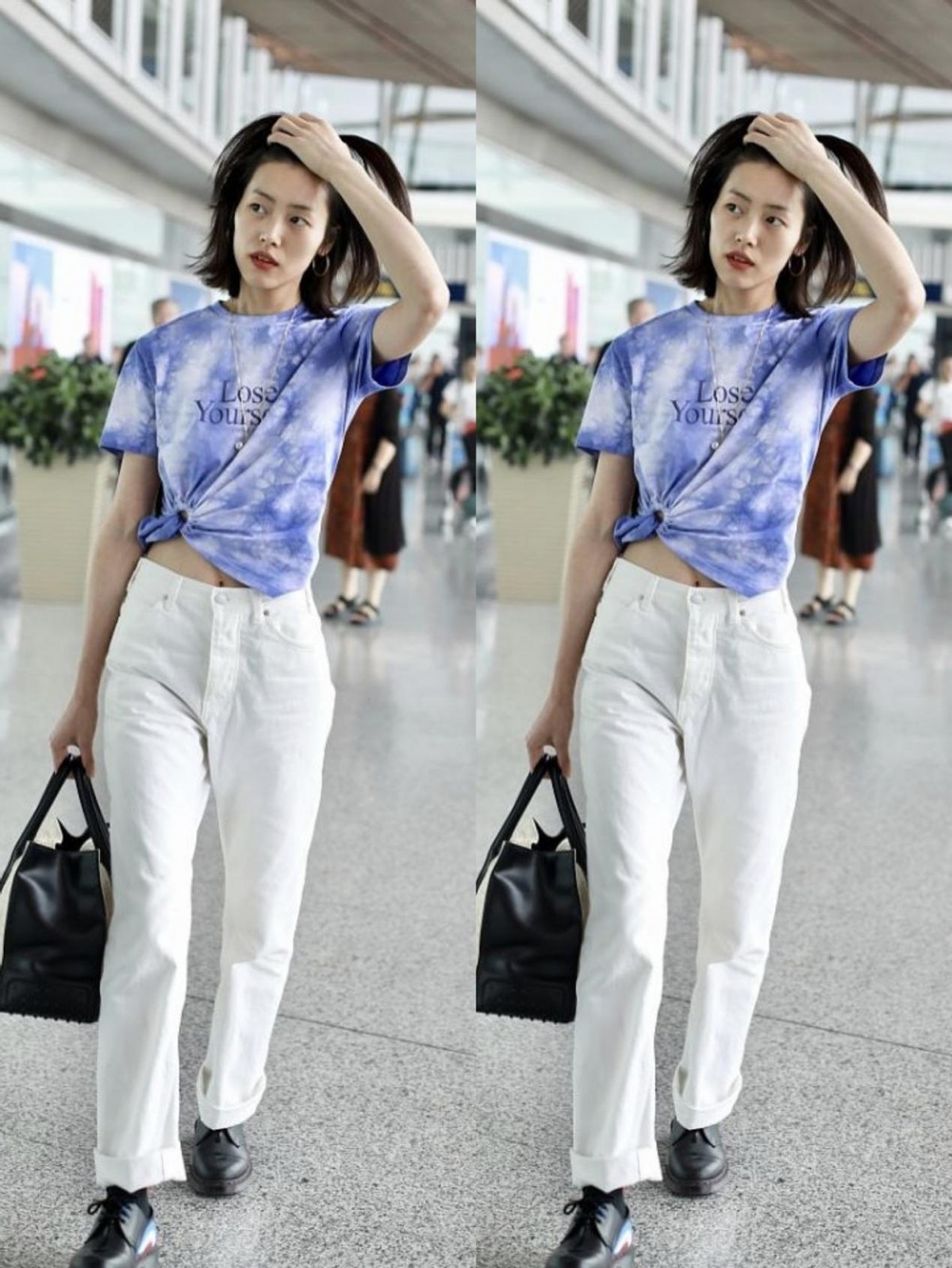 白小白的衣橱|刘雯的“超模身材”真不是盖的,穿T恤也得打个结,秀出腰条真美