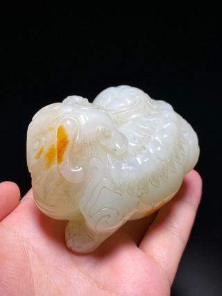 |清 和田籽玉 脂白玉 独角兽