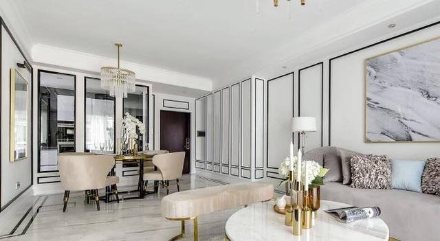 94㎡新古典风设计,米杏色、黑白几何和雾霾蓝拼接颜值爆表