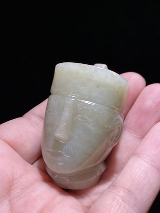 和田玉籽料|汉 和田玉籽料 籽玉 玉人首 俑首 把件