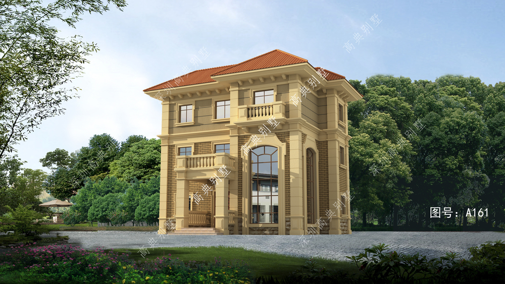 |欧式三层别墅，户型简单大方，施工方便，适合农村建房。