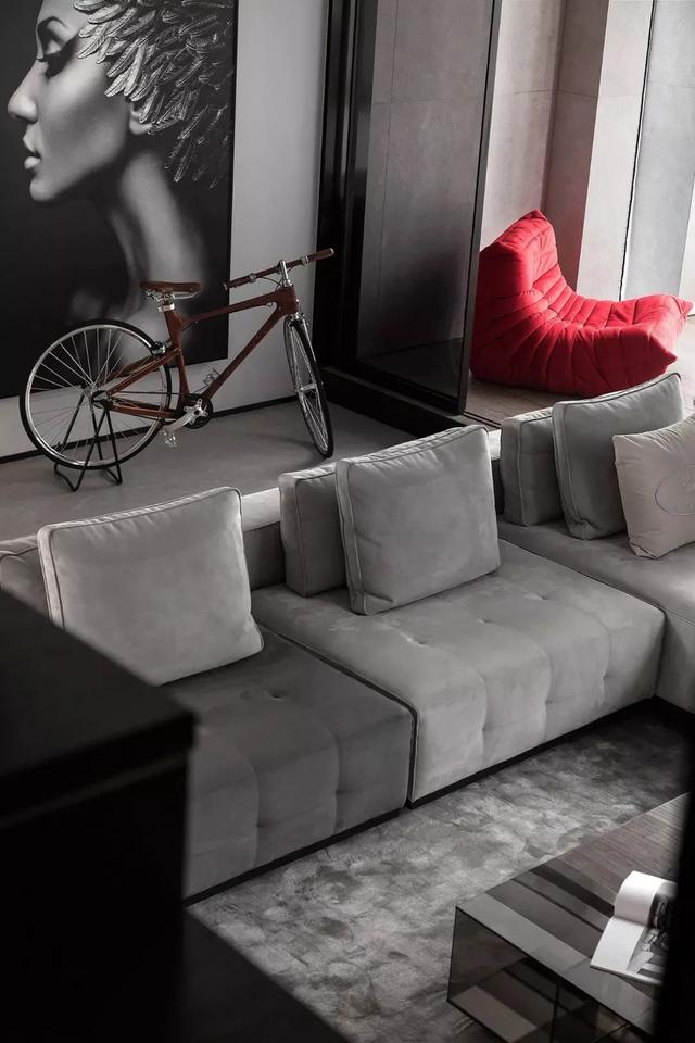 |400㎡现代，简约高级灰，加入红色的点缀，营造时尚高级的美