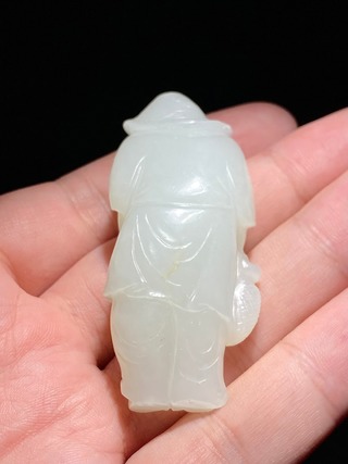 和田玉籽料|清乾隆 和田玉籽料 白玉 渔翁得利 把件 挂件