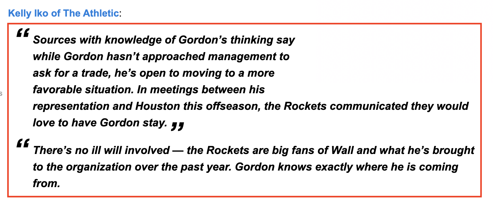 埃里克·戈登 火箭传闻引热议!戈登透露交易愿望,美媒建议火箭与2队交易沃尔