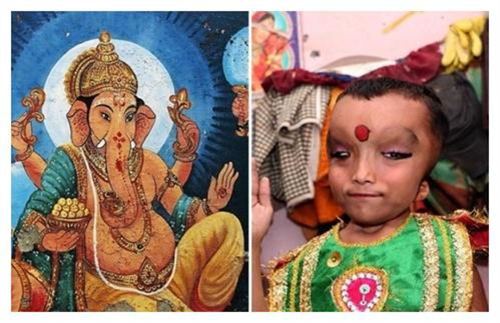印度男孩因撞臉“象頭神”走紅，被尊為神明轉世，連父母也要跪拜-圖2