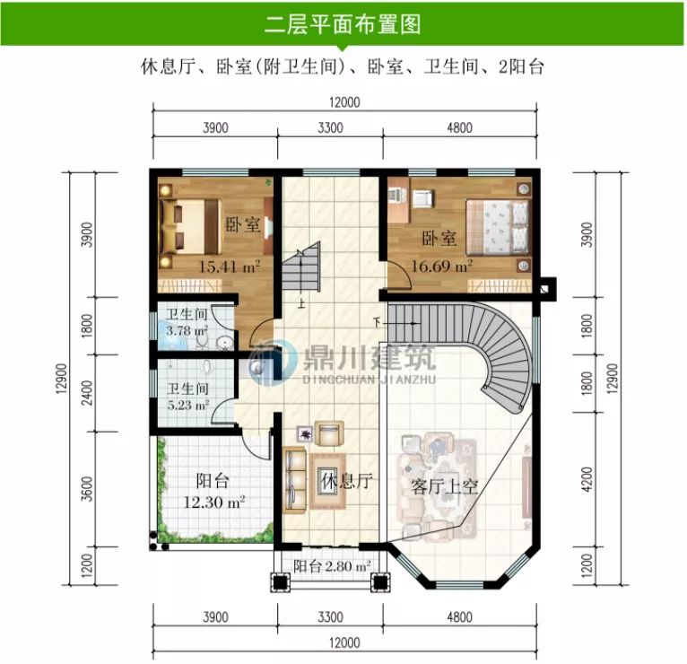 12×12米三层复式别墅，旋转楼梯+屋顶露台，真正的高品质好别墅