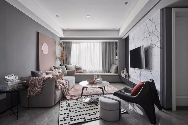 粉色|89平以高级灰为主打，烟粉色作为点缀的气质之家，自然养眼