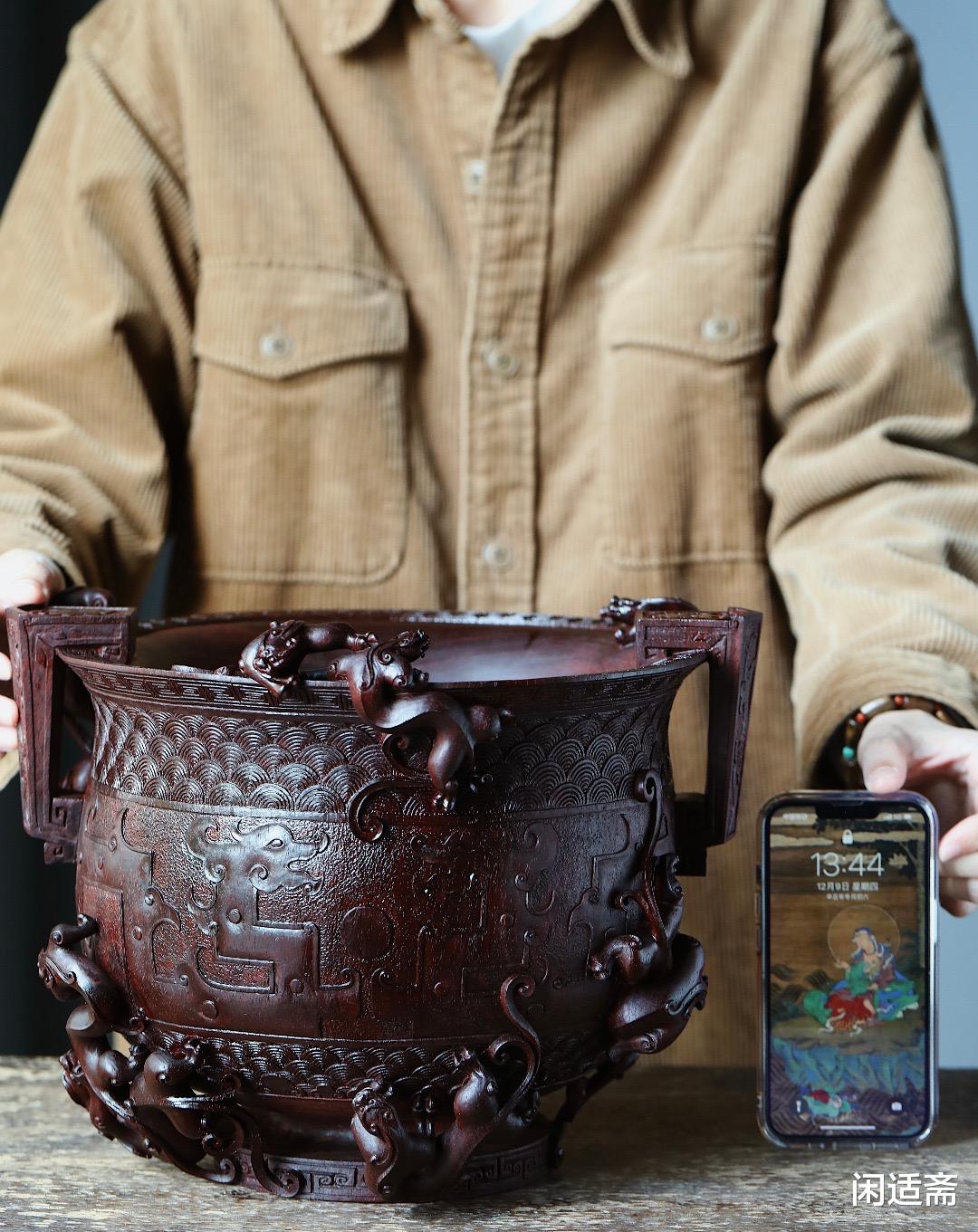 小叶紫檀|招财进宝，小叶紫檀木雕，龙凤聚宝盆