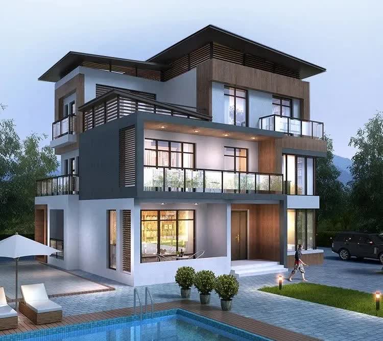 |13×11米现代风格别墅，室外阳台+落地窗，帮你赚足面子