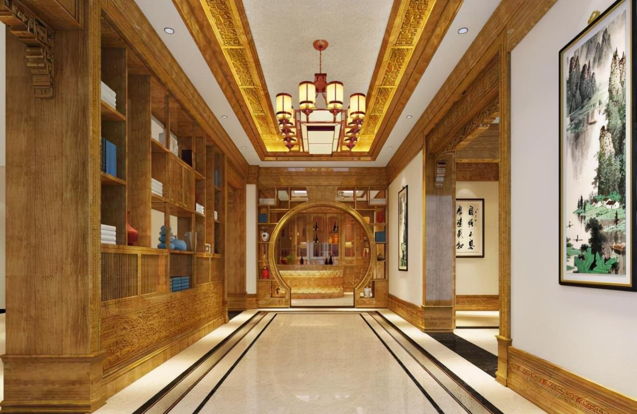 坚持红木风的别墅装修，原以为呆板，入户后，我才明白何为豪宅